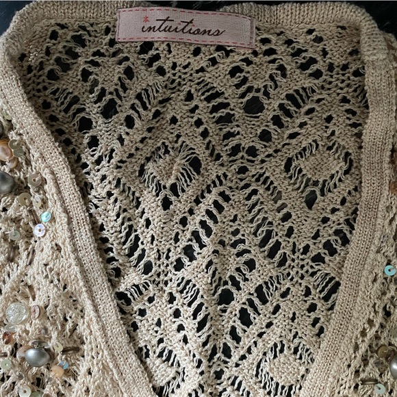 Cropped, cap sleeve, bolero cardigan with intricate pointelle stitch & beading. - Picture 5 of 5